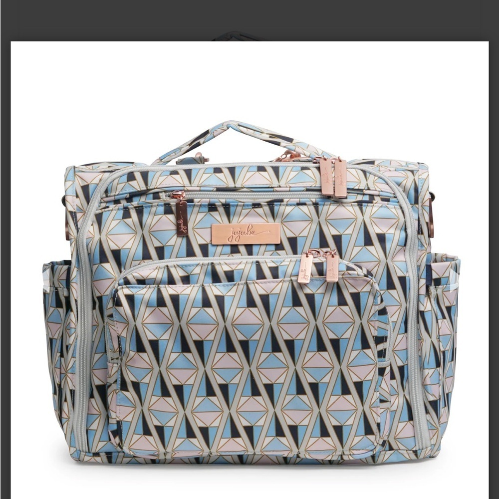 JuJuBe BFF Diaper Bag Prism Rose Geometric Backpack Messenger Rose Gold Hardware